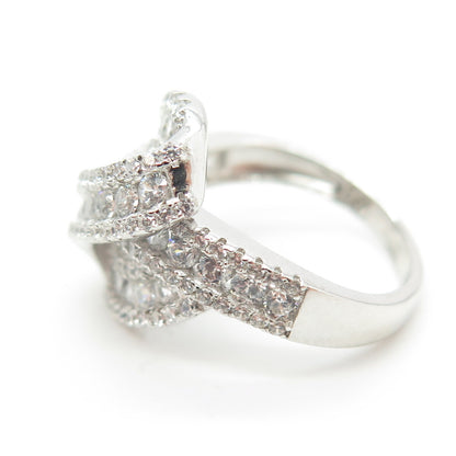 925 Sterling Silver Round-Cut C Z Twisted Ring Size 5.75