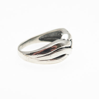 925 Sterling Silver Vintage Modernist Woven Oxidized Ring Size 5.25
