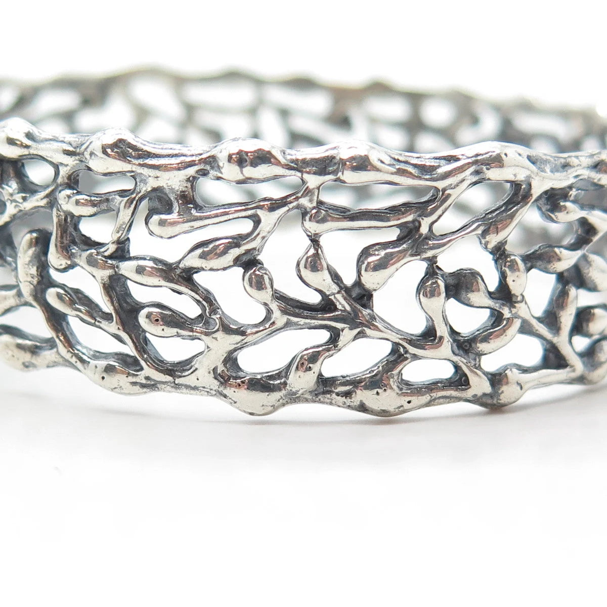 925S Sterling Silver Vintage Nugget Cutout Bangle Bracelet 7"