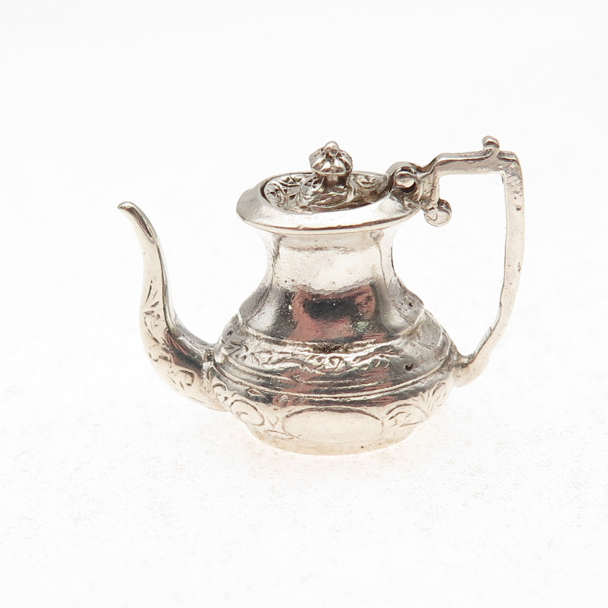 925 Sterling Silver Antique Art Deco Teapot Oxidized 3D Open Charm Pendant