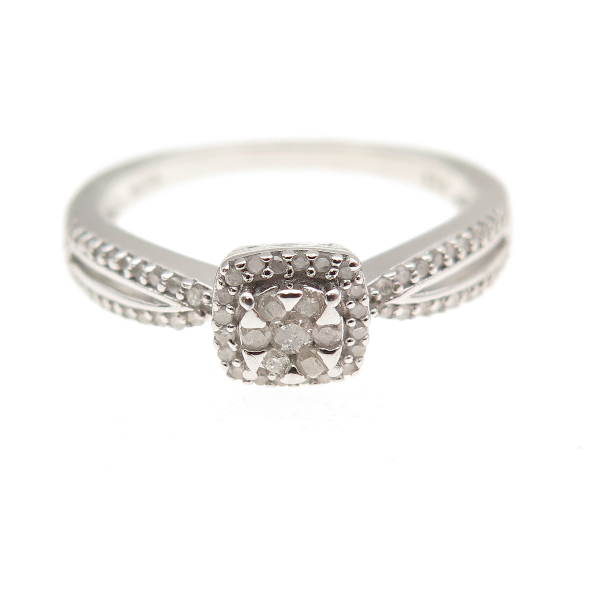 Sun 925 Sterling Silver Real Round-Cut Diamond Engagement Ring Size 7