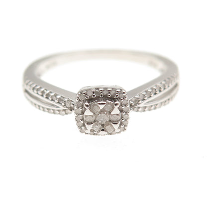 Sun 925 Sterling Silver Real Round-Cut Diamond Engagement Ring Size 7