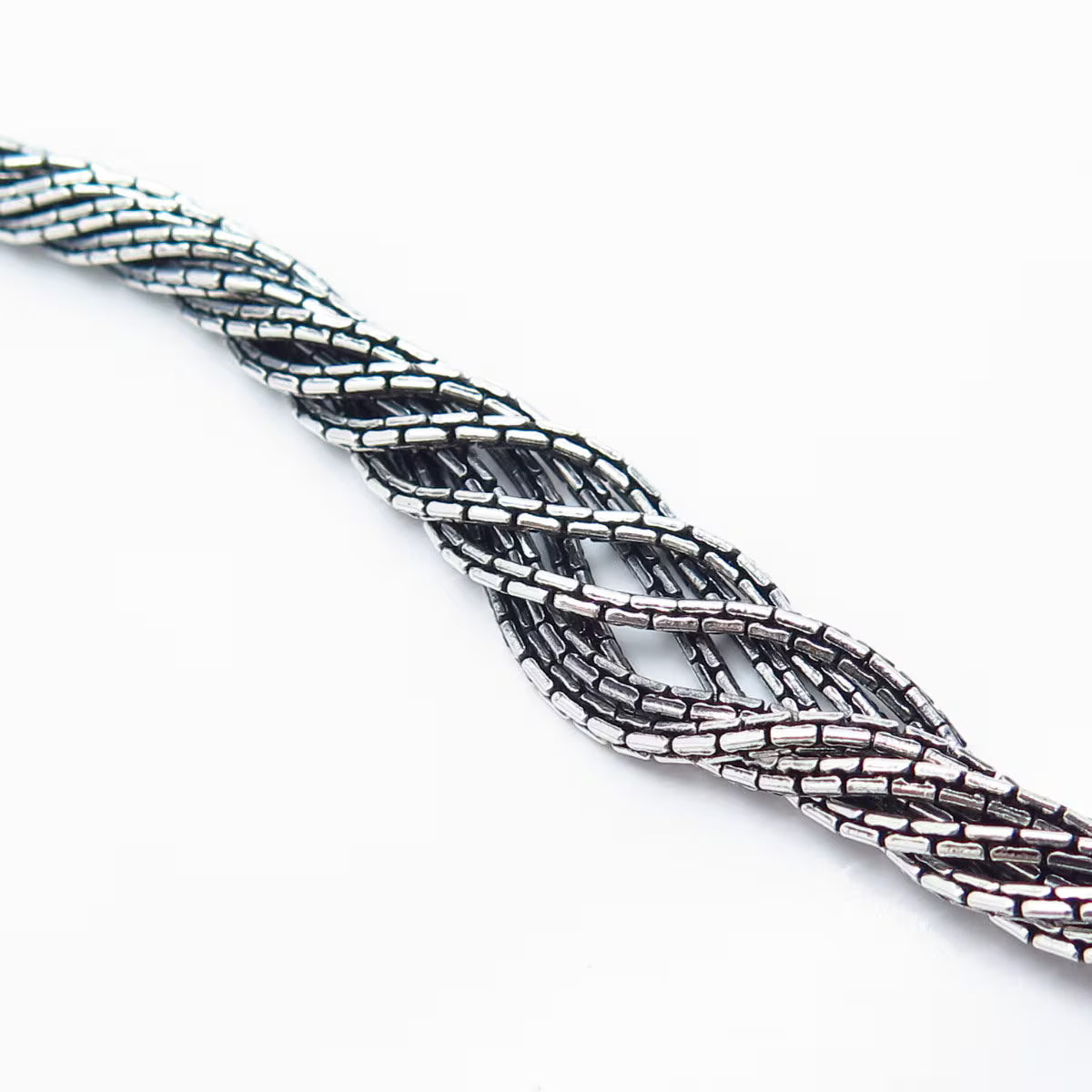 925 Sterling Silver Vintage Twisted Liquid Multi-Strand Link Bracelet 7.5"