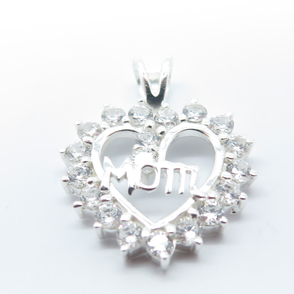 HAN 925 Sterling Silver C Z "Mom" Heart Love Pendant