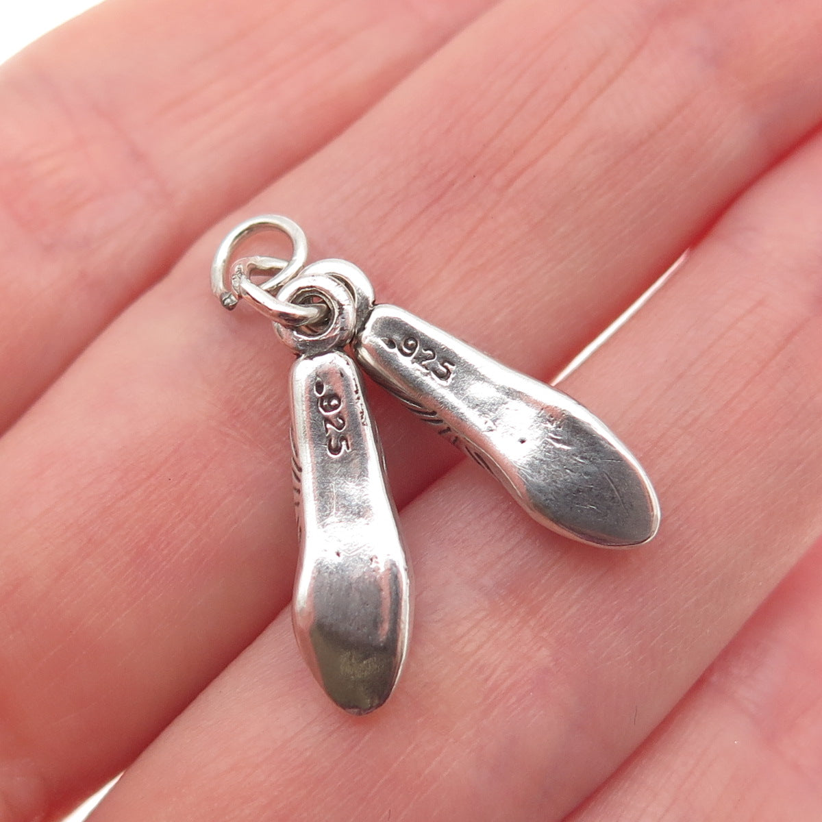 925 Sterling Silver Vintage Ballet Shoes Oxidized 3D Mini Charm Pendant