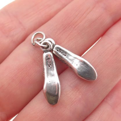 925 Sterling Silver Vintage Ballet Shoes Oxidized 3D Mini Charm Pendant