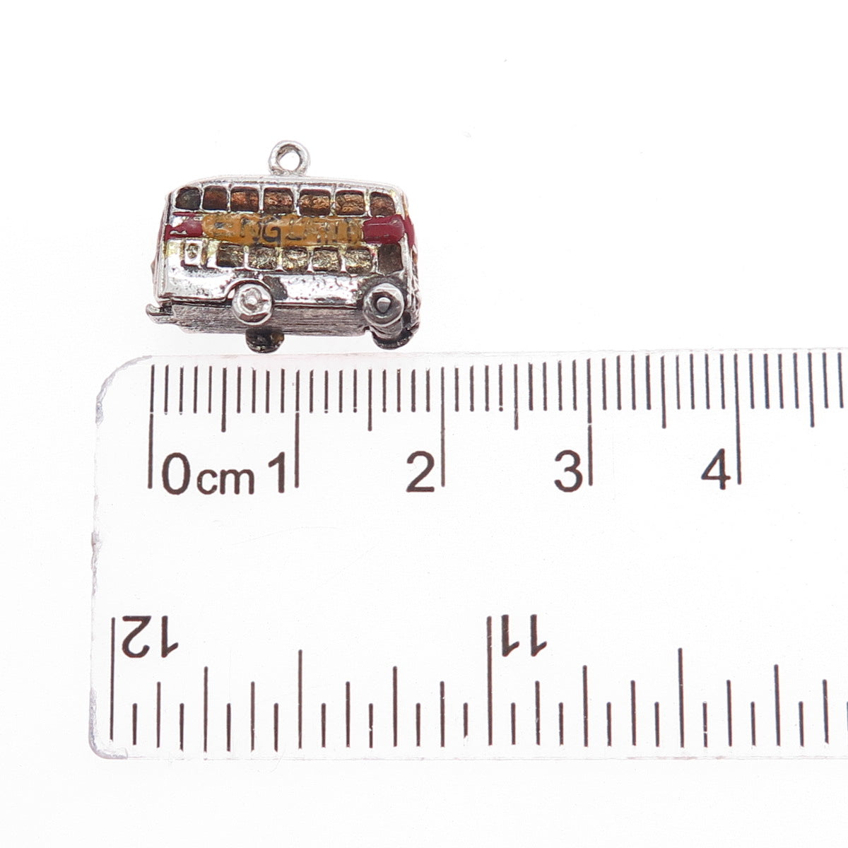 925 Sterling Silver Antique Art Deco Enamel London Bus Mini 3D Charm Pendant