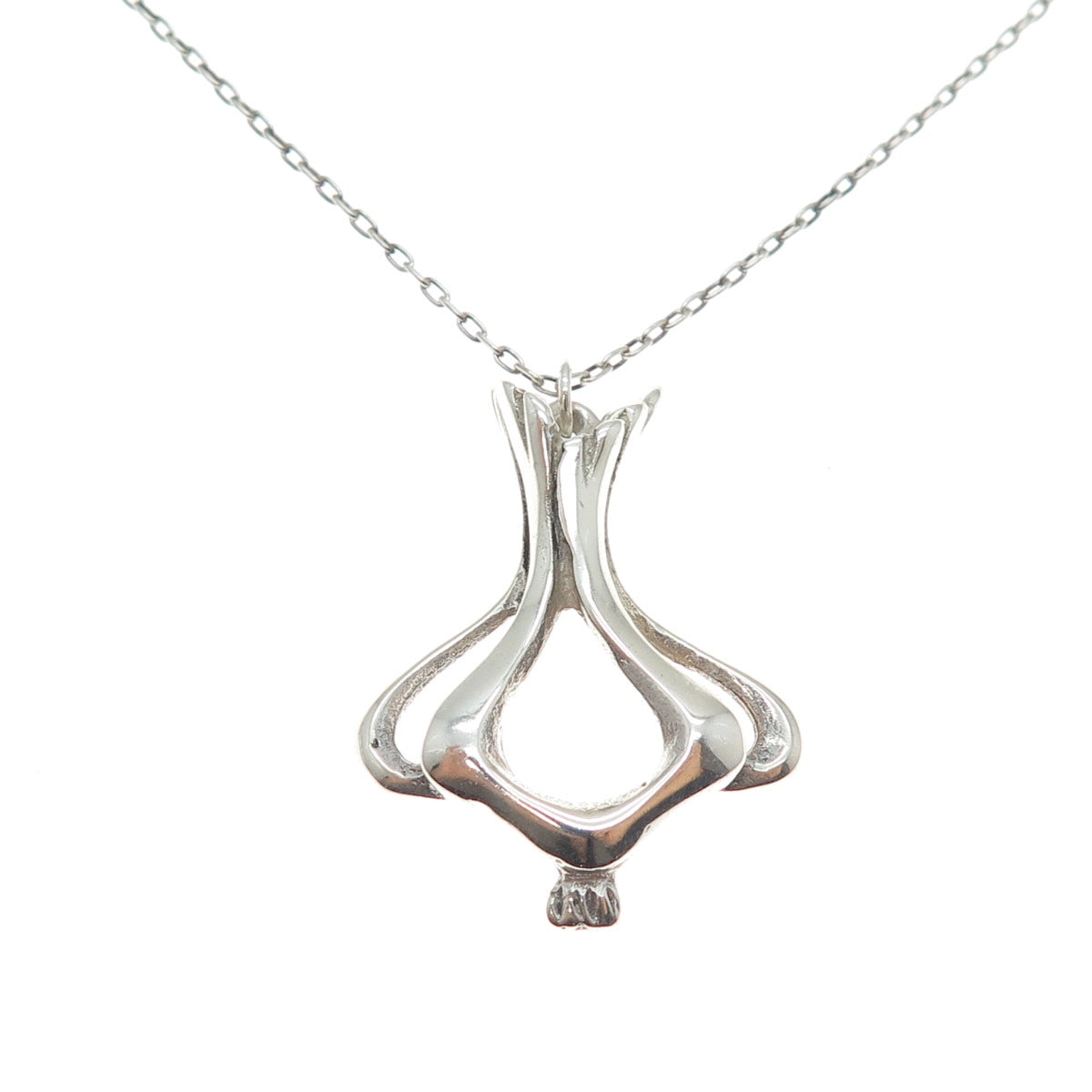 925 Sterling Silver Vintage Modernist Pomegranate Cable Chain Necklace 20"