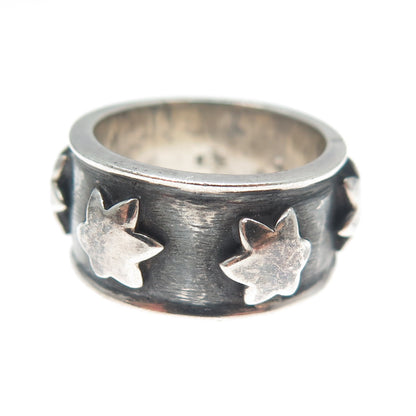 925 Sterling Silver Vintage Flower All Around Oxidized Band Ring Size 5.25