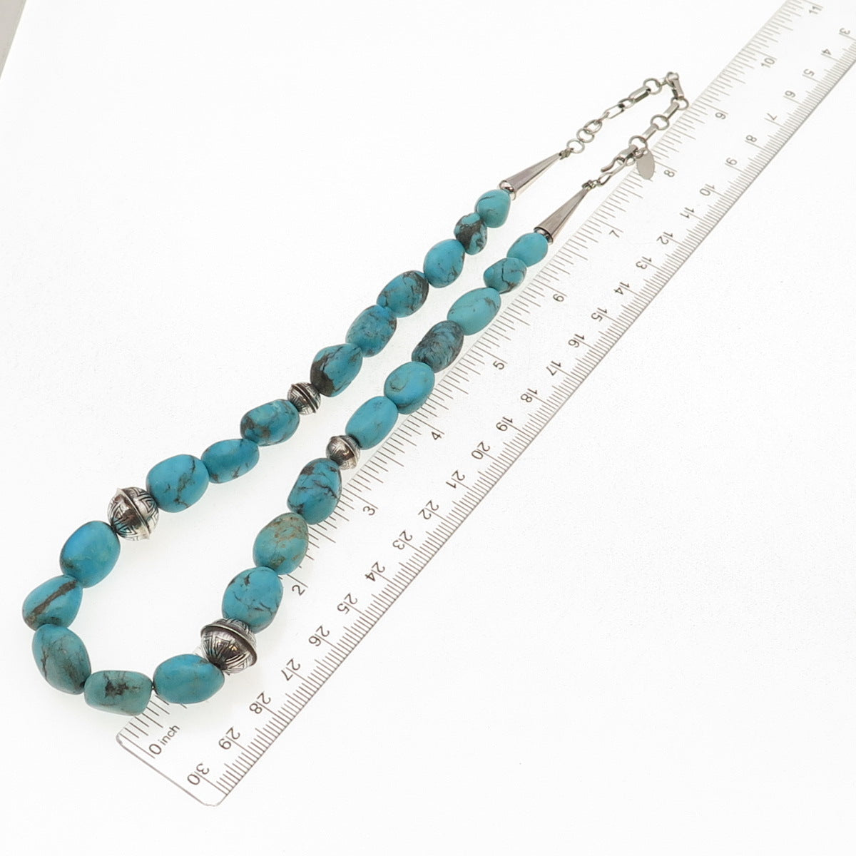 Running Bear & Sunrise Old Pawn Sterling Turquoise Navajo Pearls Necklace 16-18"