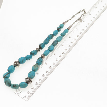 Running Bear & Sunrise Old Pawn Sterling Turquoise Navajo Pearls Necklace 16-18"