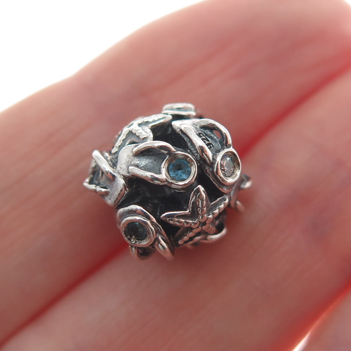 CHAMILIA 925 Sterling Silver White & Blue C Z Starfish Oxidized Bead Charm