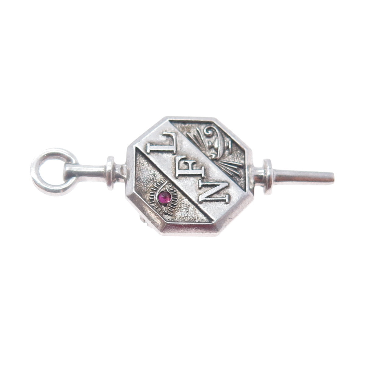 925 Sterling Silver Antique Real Ruby National Forensics League Key Pin Brooch