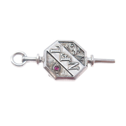 925 Sterling Silver Antique Real Ruby National Forensics League Key Pin Brooch