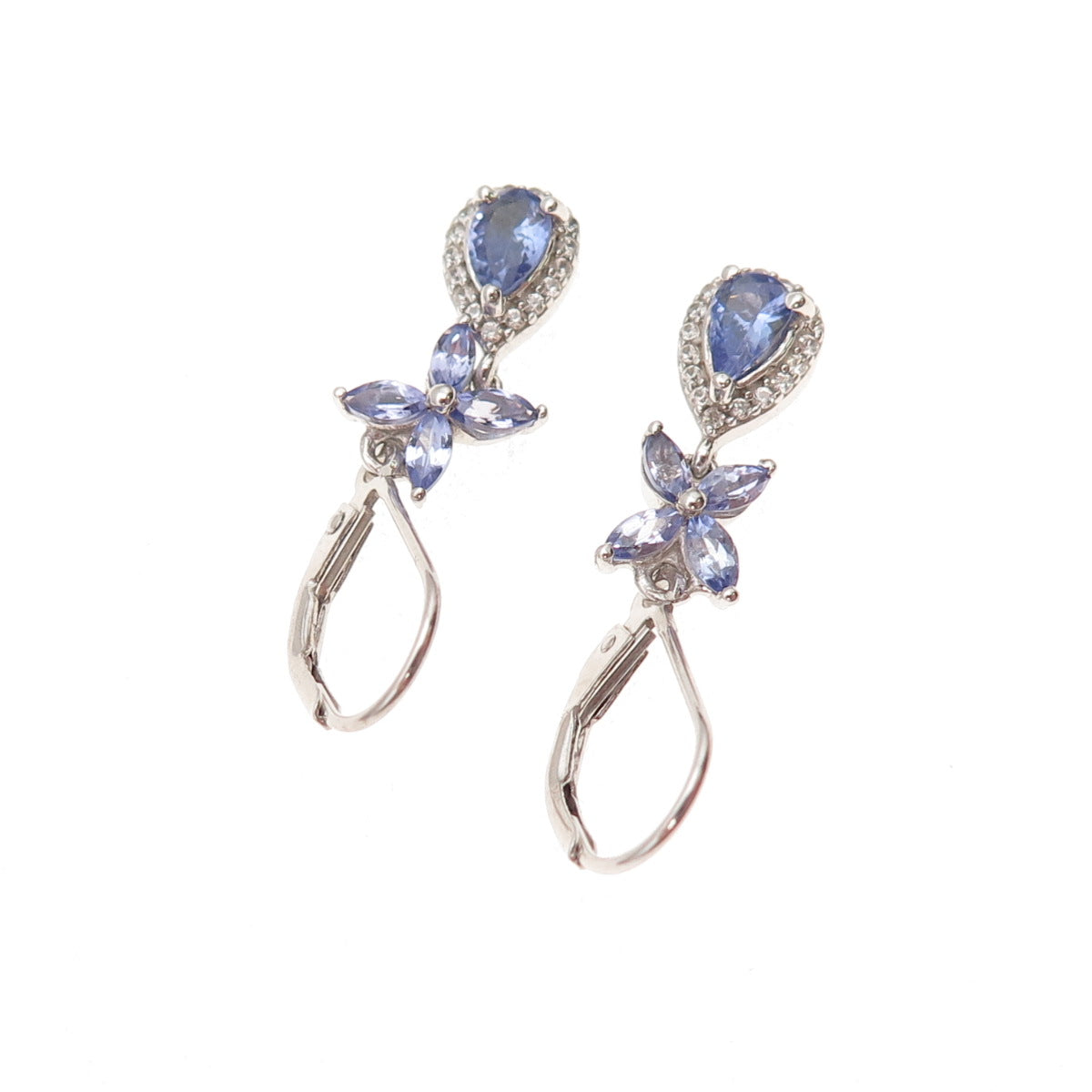 Chuck Clemency 925 Sterling Silver Real Tanzanite & White Topaz Dangle Earrings