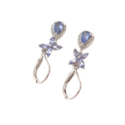 Chuck Clemency 925 Sterling Silver Real Tanzanite & White Topaz Dangle Earrings