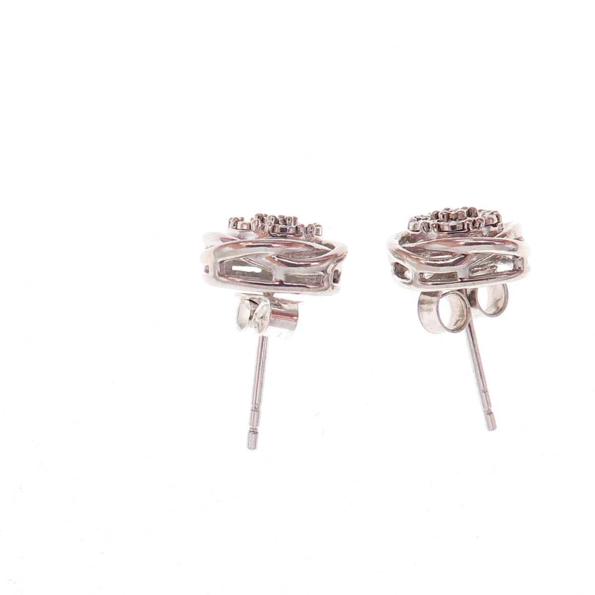 925 Sterling Silver Real Round-Cut Diamond Woven Stud Earrings