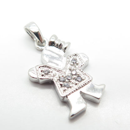 925 Sterling Silver C Z Happy Girl Charm Pendant
