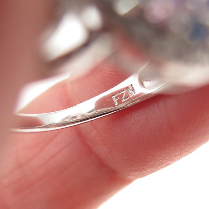 925 Sterling Silver Round-Cut Multi-Color C Z Ring Size 6