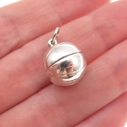 925 Sterling Silver Antique Art Deco Basketball Oxidized Mini 3D Charm Pendant