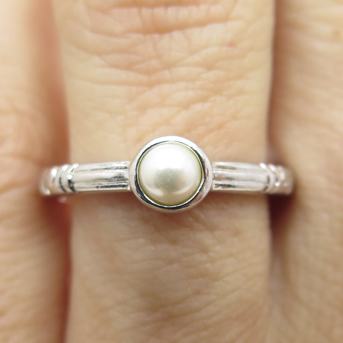 925 Sterling Silver Real Pearl Ring Size 6