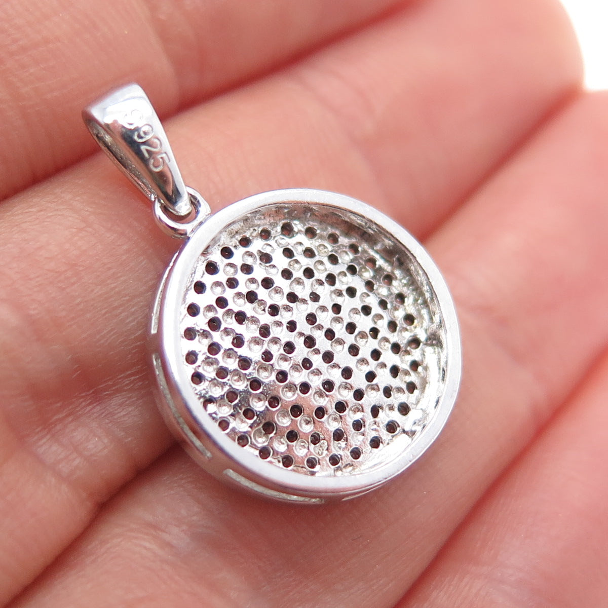 925 Sterling Silver Round-Cut C Z Sparkle Disc Charm Pendant