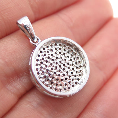 925 Sterling Silver Round-Cut C Z Sparkle Disc Charm Pendant