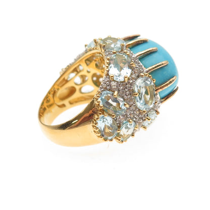 Carol Brodie Sterling Gold Plated Turquoise Blue & White Topaz Ring Size 8.25