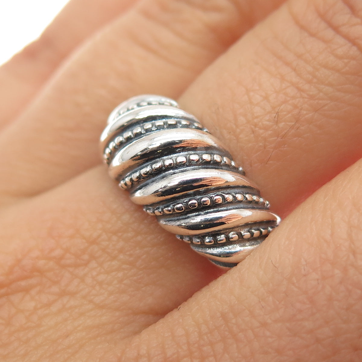 925 Sterling Silver Vintage Granulated Oxidized Dome Ring Size 9.25