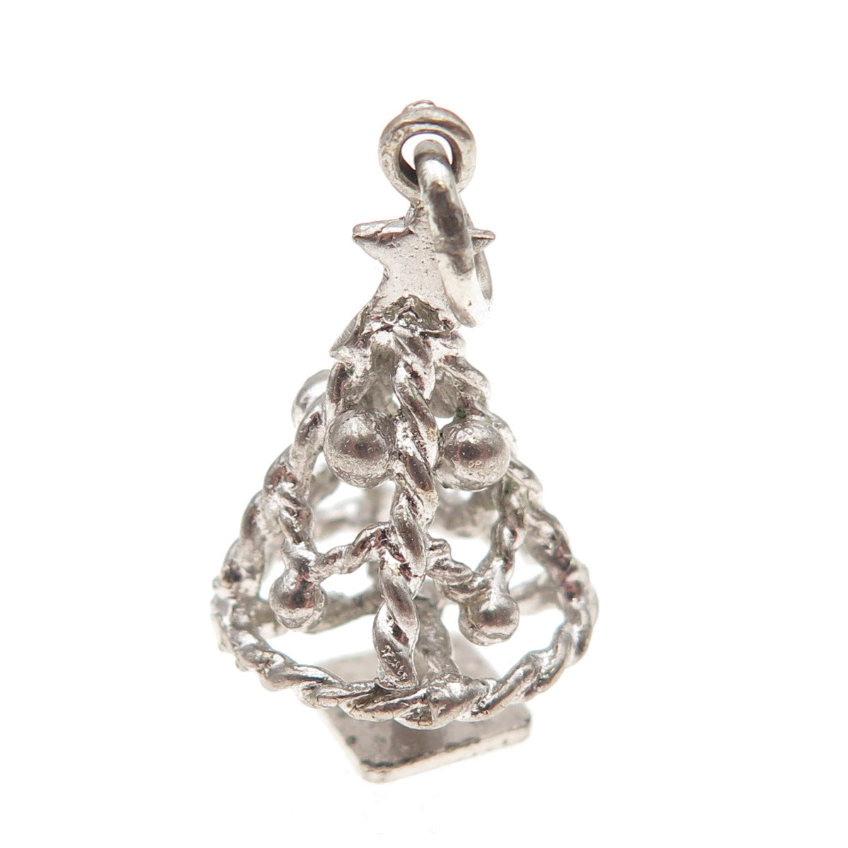 925 Sterling Silver Antique Art Deco Christmas Tree 3D Charm Pendant
