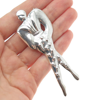 925 Sterling Silver Vintage Mexico Modernist Model Woman Pin Brooch