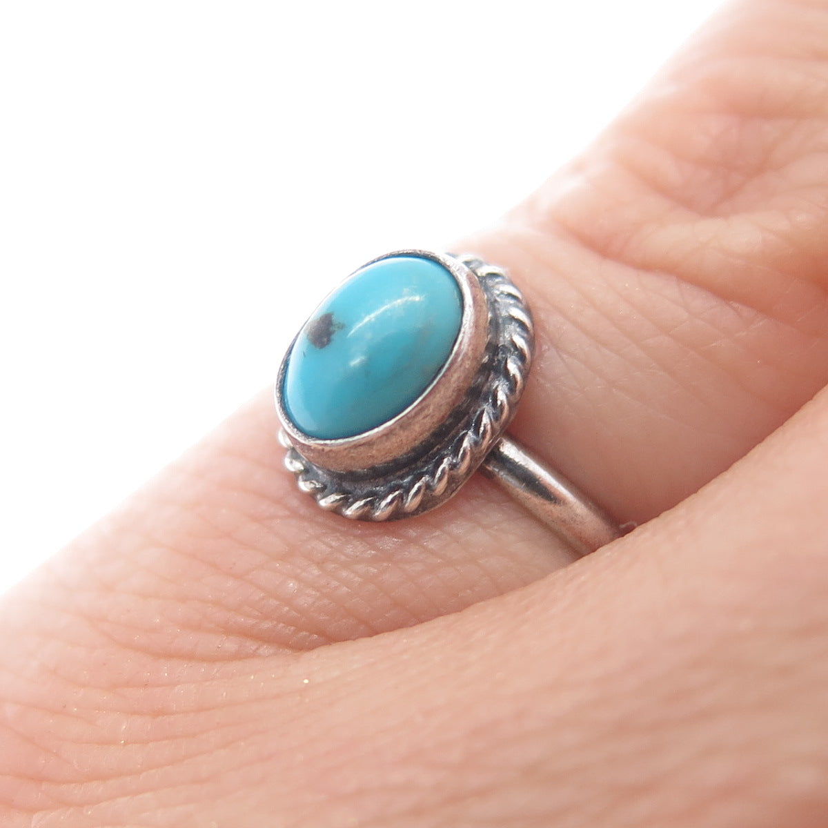 Old Pawn Sterling Silver Vintage Southwestern Bisbee Turquoise Ring Size 5.25