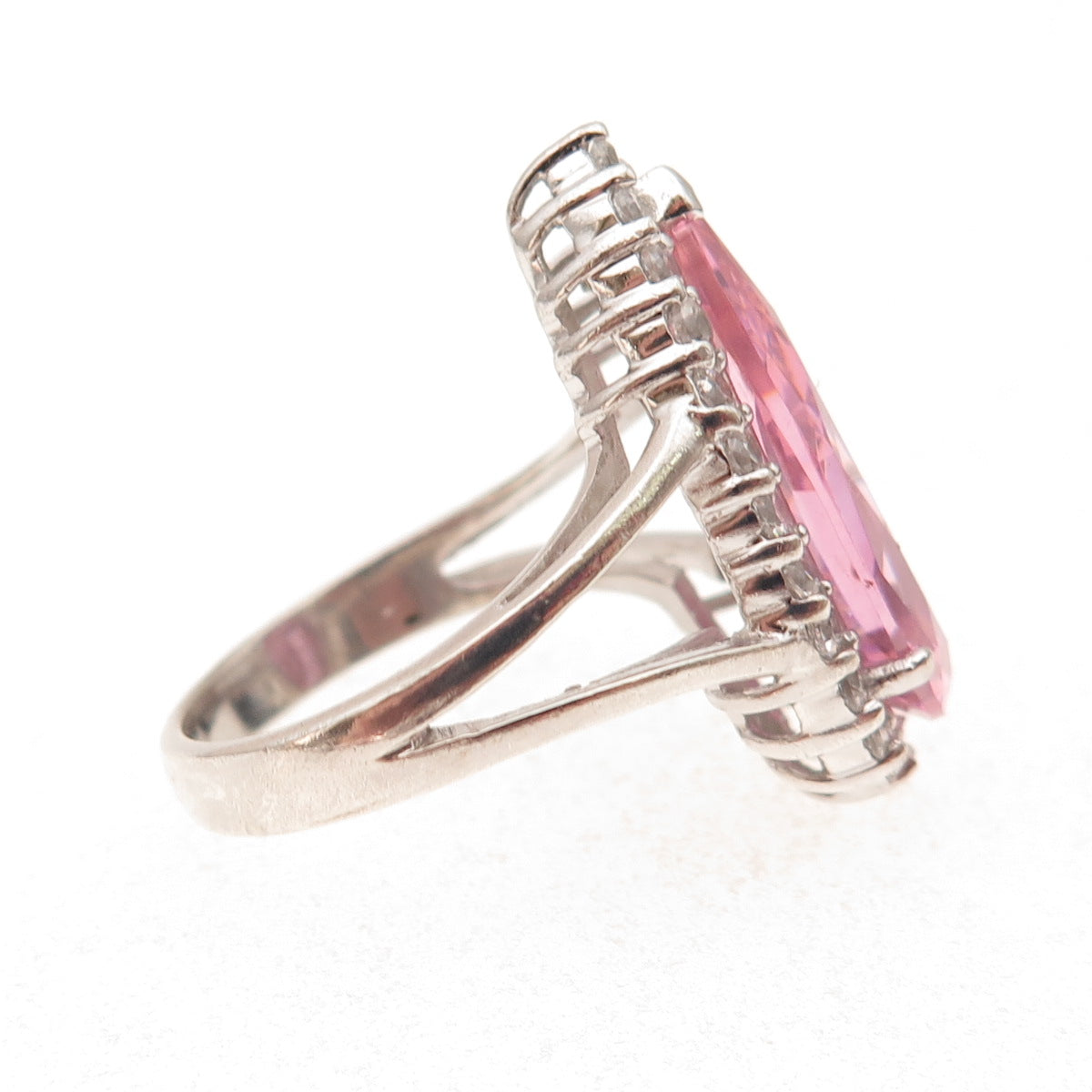 925 Sterling Silver Pear-Cut Pink & Round-Cut White C Z Ring Size 7