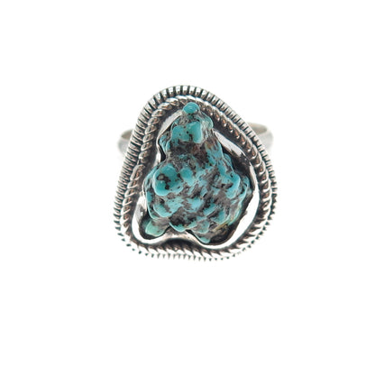 925 Sterling Silver Vintage Real Turquoise Modernist Ring Size 11.5
