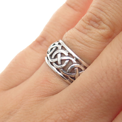 925 Sterling Silver Vintage Celtic Knot Oxidized Band Ring Size 6.5