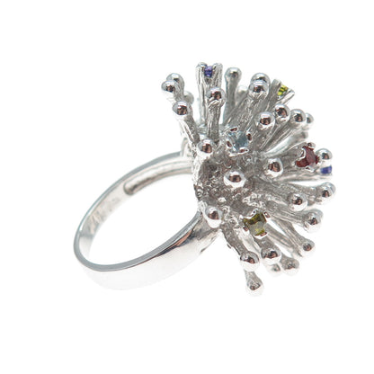 925 Sterling Silver Round-Cut Multi-Color C Z Starburst Firework Ring Size 6.25