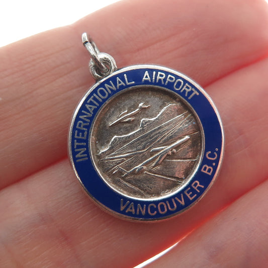 BEAU 925 Sterling Vintage Enamel Vancouver Airport Minimalist Charm Pendant