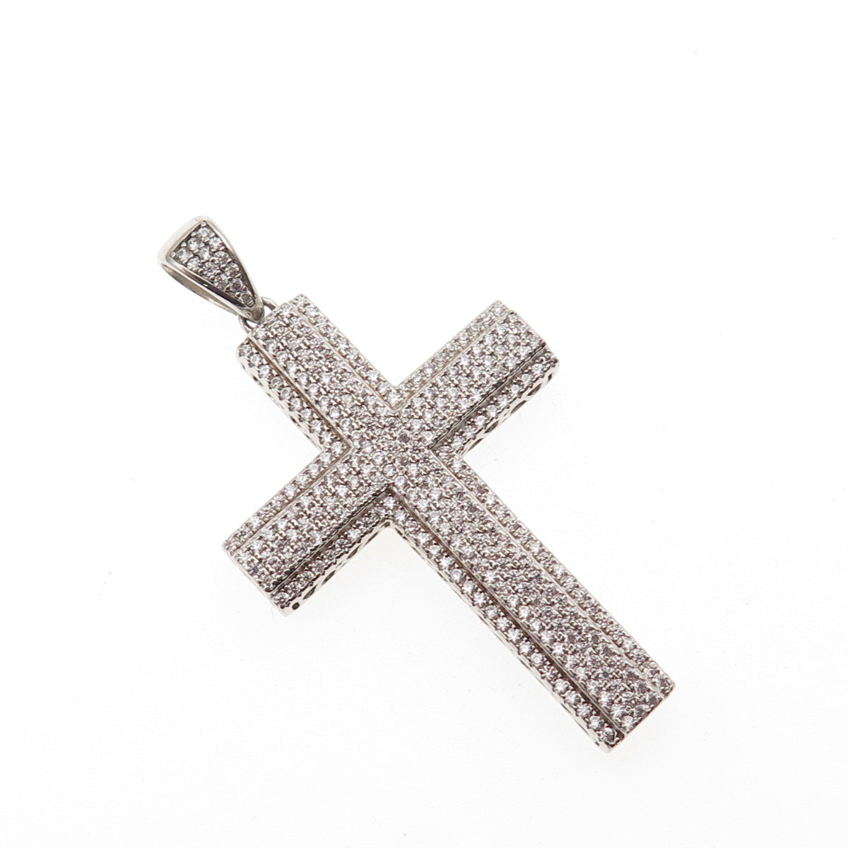 925 Sterling Silver Round-Cut C Z Sparkle Cross Charm Pendant