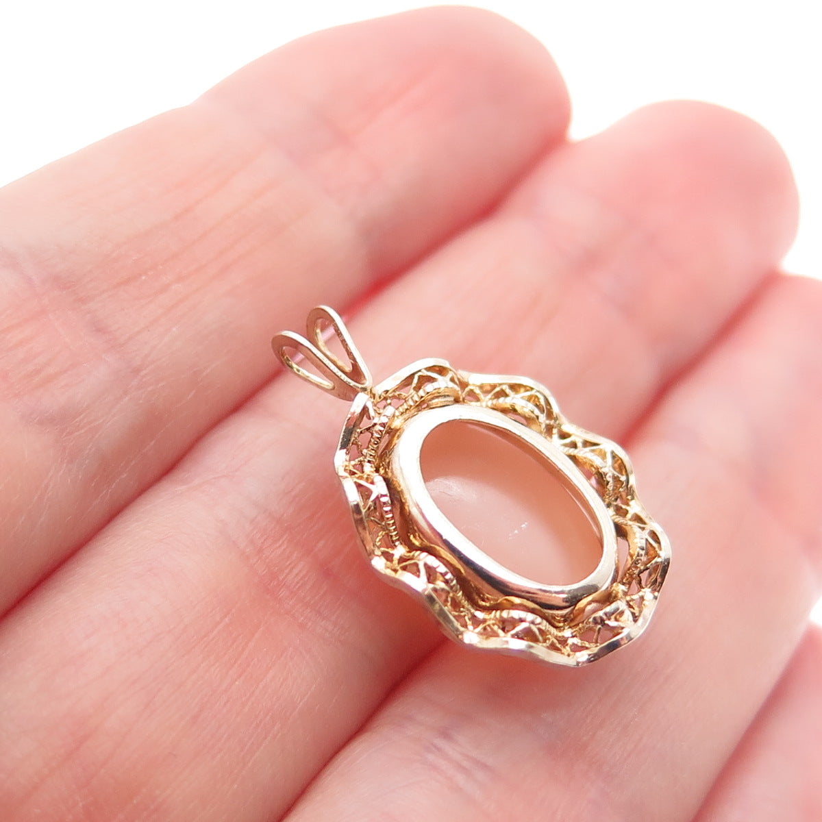 925 Sterling Silver Gold Plated Vintage Optic Fiber Cat's Eye Minimalist Pendant