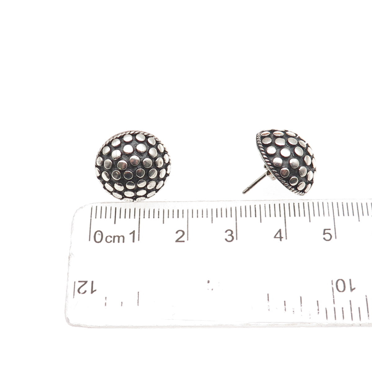 925 Sterling Silver Vintage Modernist Dotted Dome Oxidized Stud Earrings