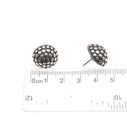 925 Sterling Silver Vintage Modernist Dotted Dome Oxidized Stud Earrings