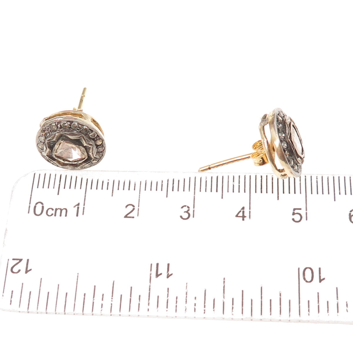 925 Sterling Silver Gold Plated Real Rose-Cut Diamond Stud Earrings