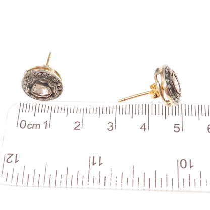 925 Sterling Silver Gold Plated Real Rose-Cut Diamond Stud Earrings