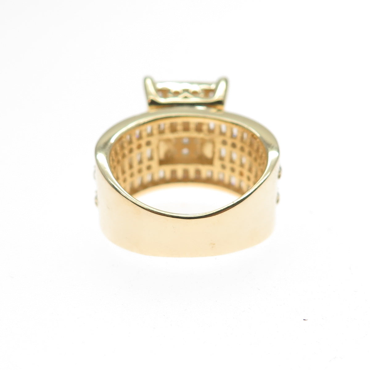 925 Sterling Silver Gold Plated Round & Emerald-Cut C Z Ring Size 6.25