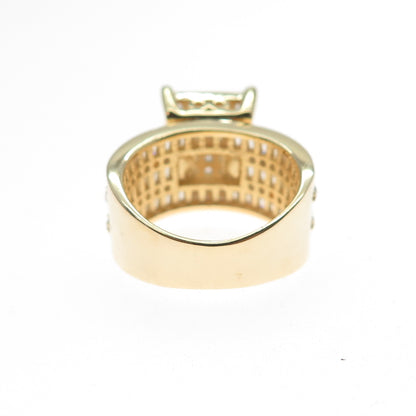 925 Sterling Silver Gold Plated Round & Emerald-Cut C Z Ring Size 6.25