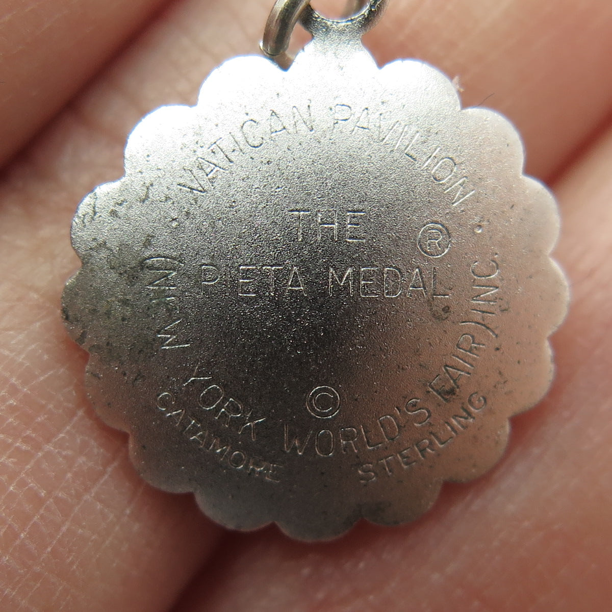 CATAMORE 925 Sterling Antique NY World's Fair Pieta Medal Religious Pendant