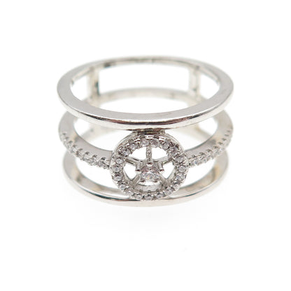 925 Sterling Silver Round-Cut C Z Wheel of Fortune Multi-Row Ring Size 7