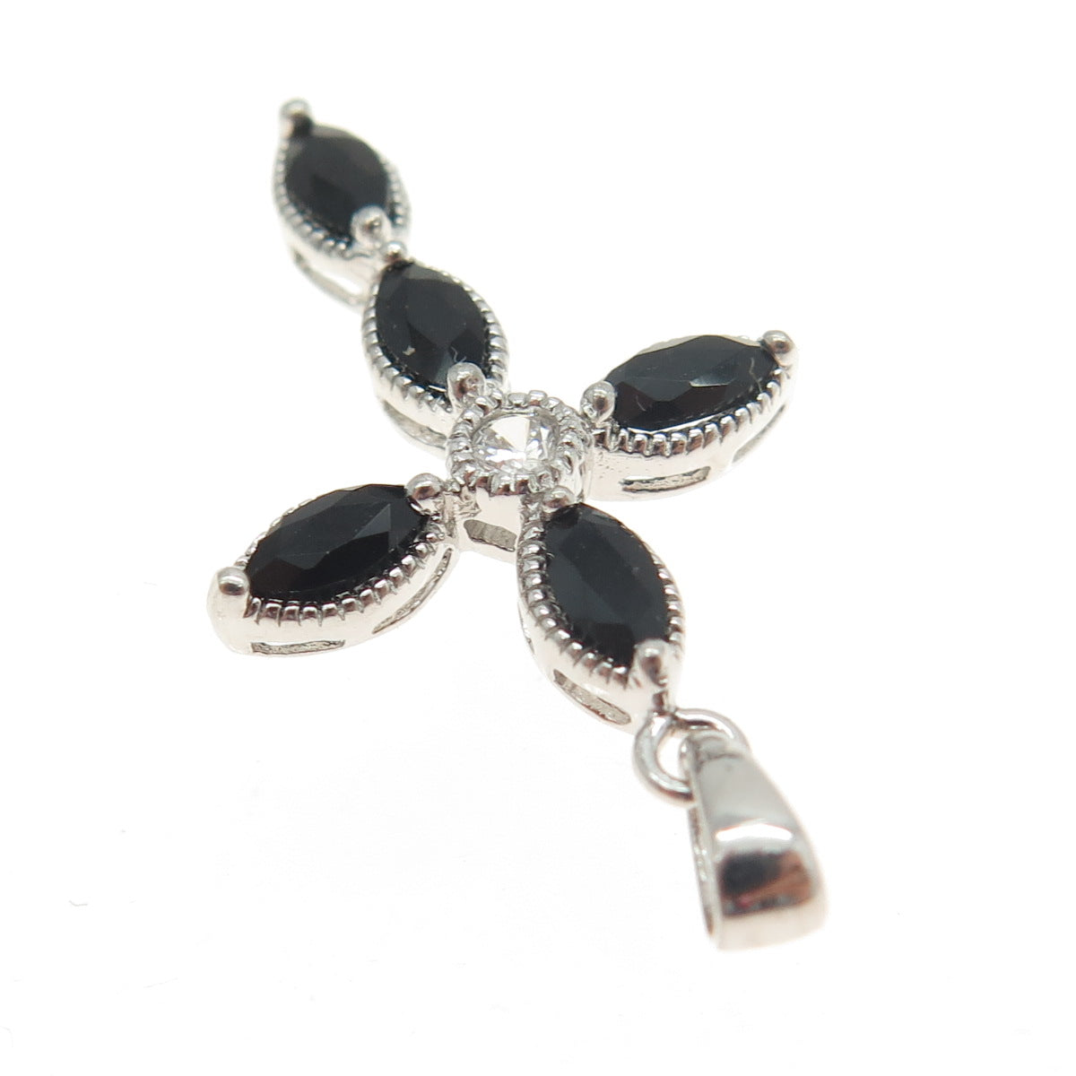 925 Sterling Silver White & Black C Z Cross Pendant