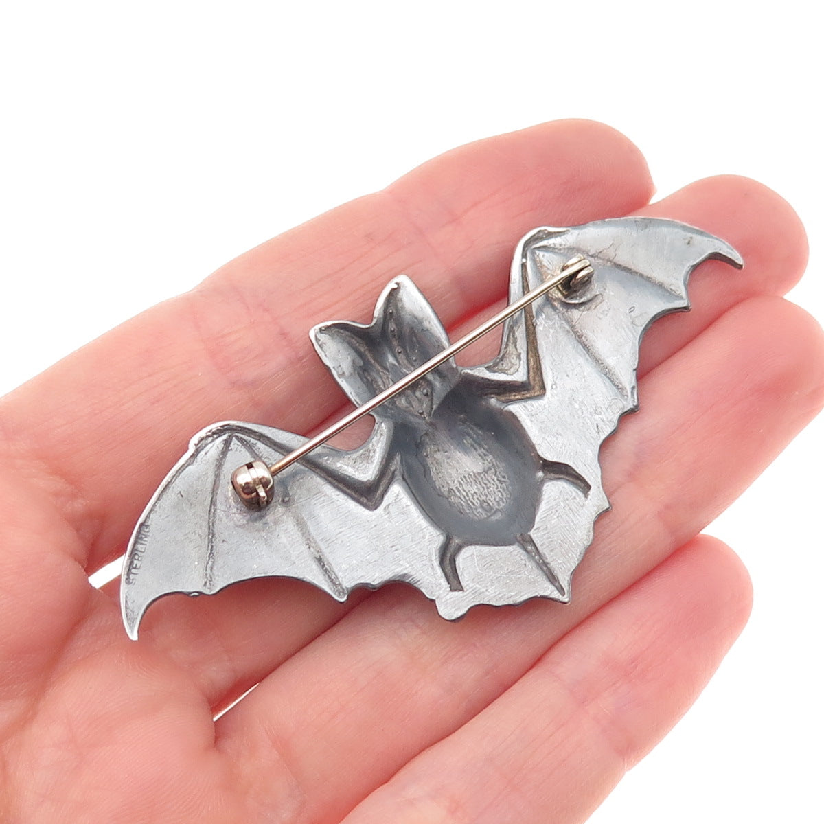 925 Sterling Silver Vintage Bat Oxidized Pin Brooch