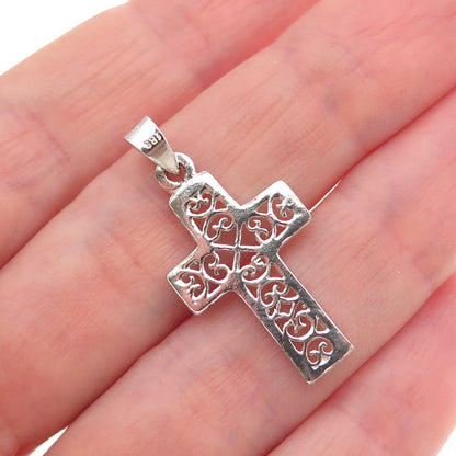 925 Sterling Silver Vintage Cross Heart Ornate Charm Pendant